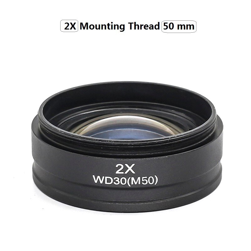 0,5x 2X lentille Barlow objectif Microscope objectif auxiliaire objectif filetage de montage 42mm 48mm 50mm 52mm Distance de travail 30/160mm: 2X  Thread 50mm