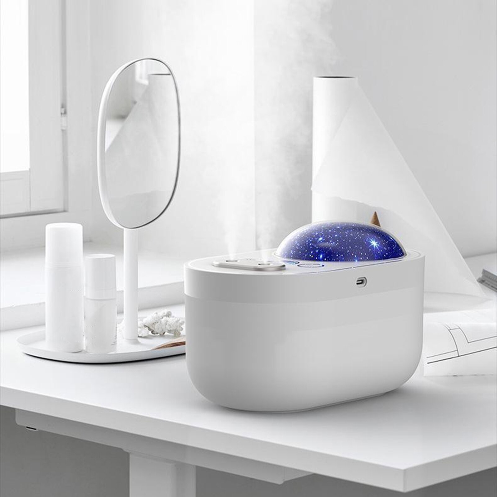 3-in-1 Star Projector & Night Light & Humidifier for Bedroom, Digital Display 360° Rotating Starry Sky Night Projector,