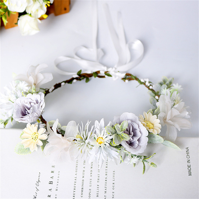 Corona de flores para niña y mujer, accesorios para el cabello para novia, diademas de flores hermosas, adorno para el cabello trenzado, vid para el cabello: Light purple