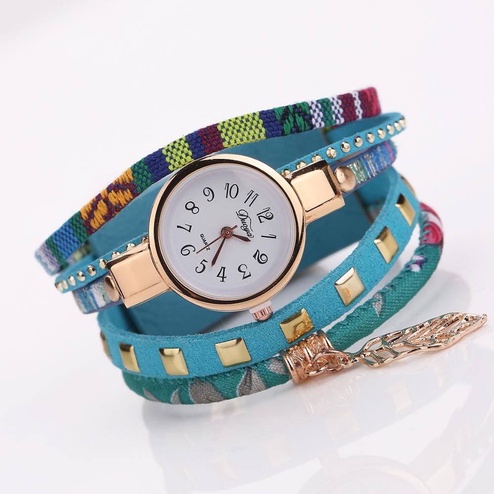 Duoya Mode Vrouwen Armband Horloge Goud Quartz Horloge Vrouwen Jurk Lederen Casual Armband Horloges