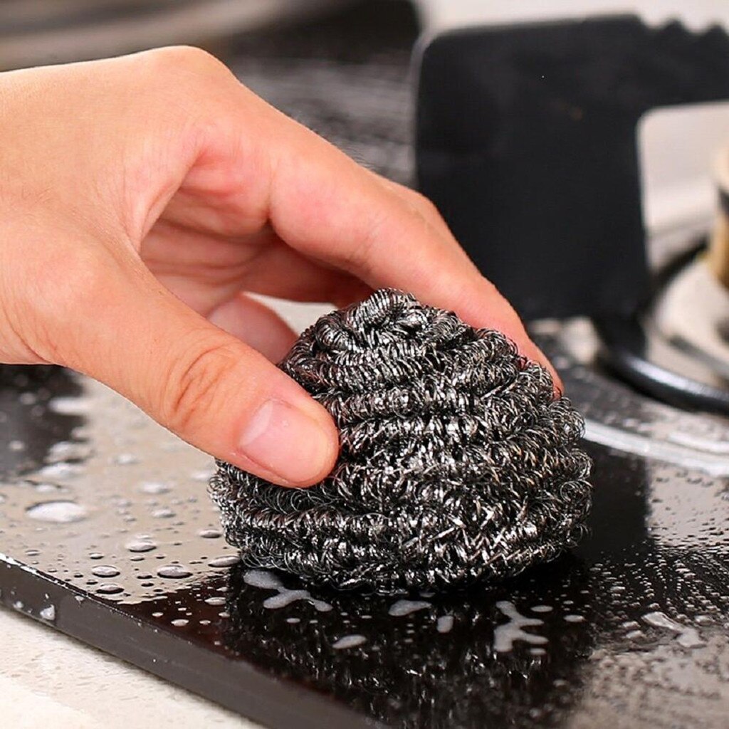 6PCs Stainless Steel Sponges Scrubbing Scouring Pad Steel Wire Ball Scrubber Rust Remover Dish Cleaning Kitchen