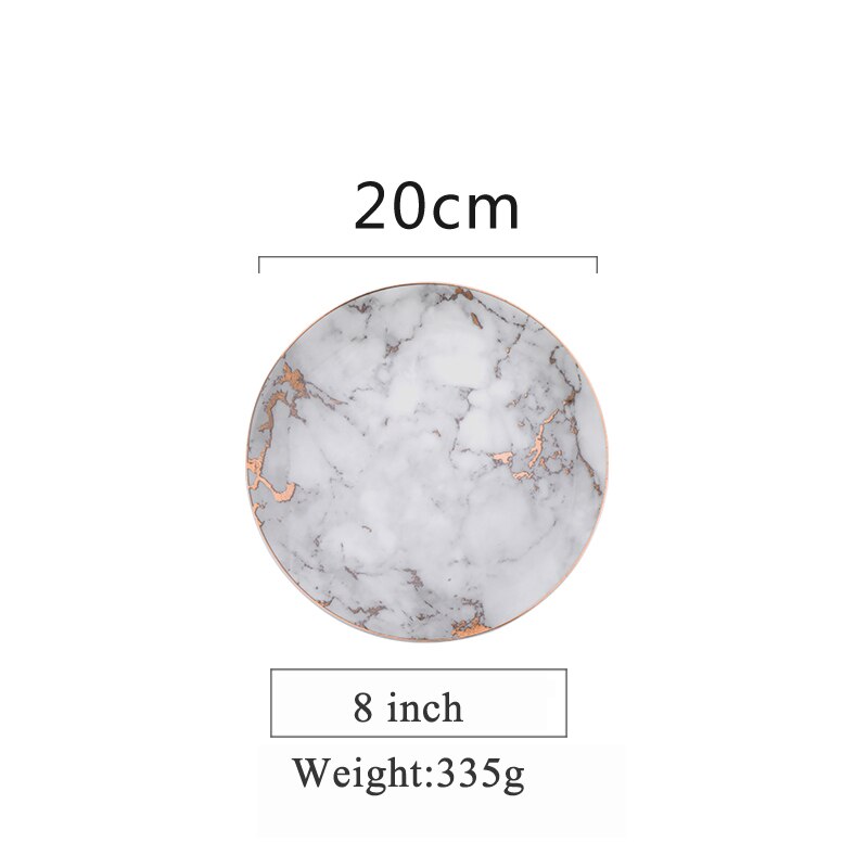 European Style Marble Plates Ceramic Dinner Set Gold Inlay Porcelain Dessert Plate Steak Salad Snack Cake Plates Tableware: A-8 inch