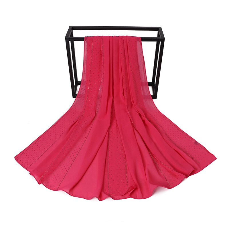Écharpe en mousseline de soie avec perles pour femmes, Hijab avec perçage de cristal, châles, bandeau, écharpe, 19 couleurs au choix: COLOR 18
