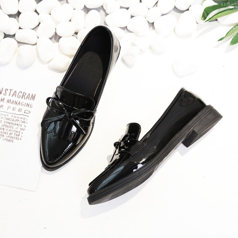 Kvinner flate spiss tå slip on flate sko kvinne loafers bowtie ballett leiligheter oxford sko damer zapatos mujer: Svart / 9