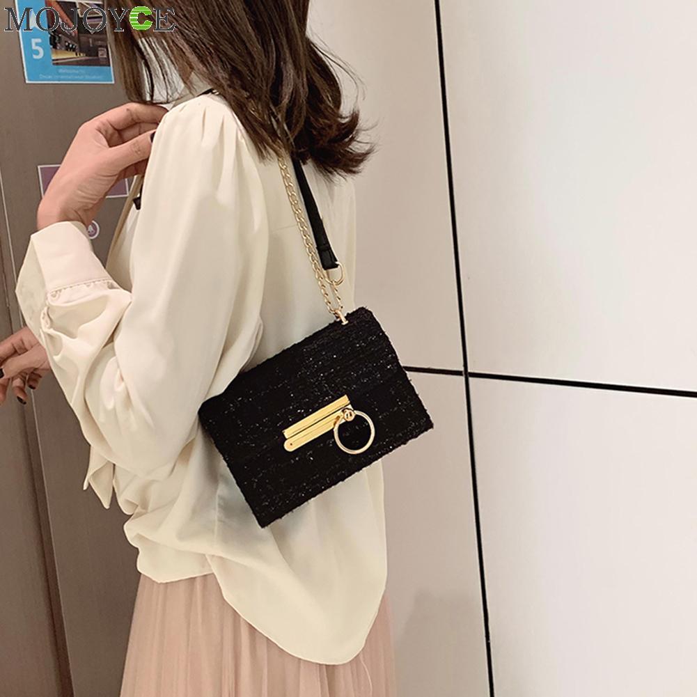 Retro wollen schoudertas voor dames, vierkante kleine crossbody-reistas