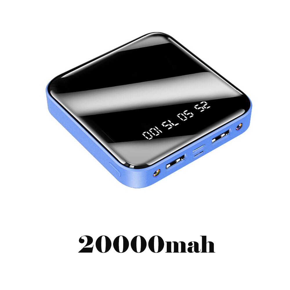 Mini Volledige Spiegel Digitale Display 4500/10000/20000Mah Batterij Doub Usb Ondersteuning Snel Opladen Voor Iphone Huawei xiaomi Sansumg: Blue 20000mah