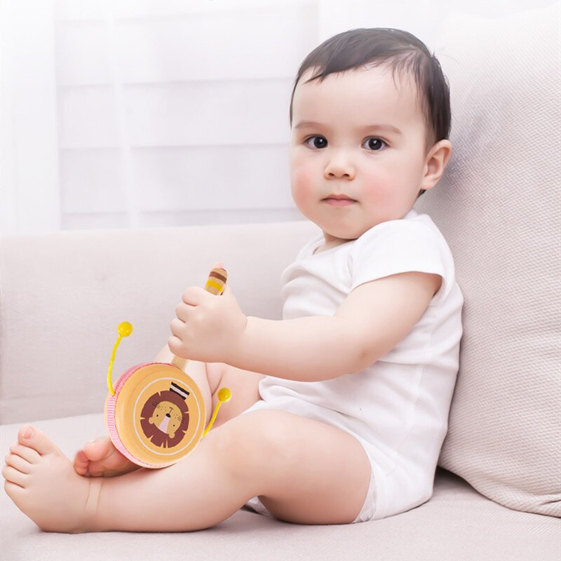 Holz Hand Baby Rassel Spielzeug Kinder Frühe Pädagogische Hören Spielen Trommel Tier Spielzeug Für Infant PHOOHI