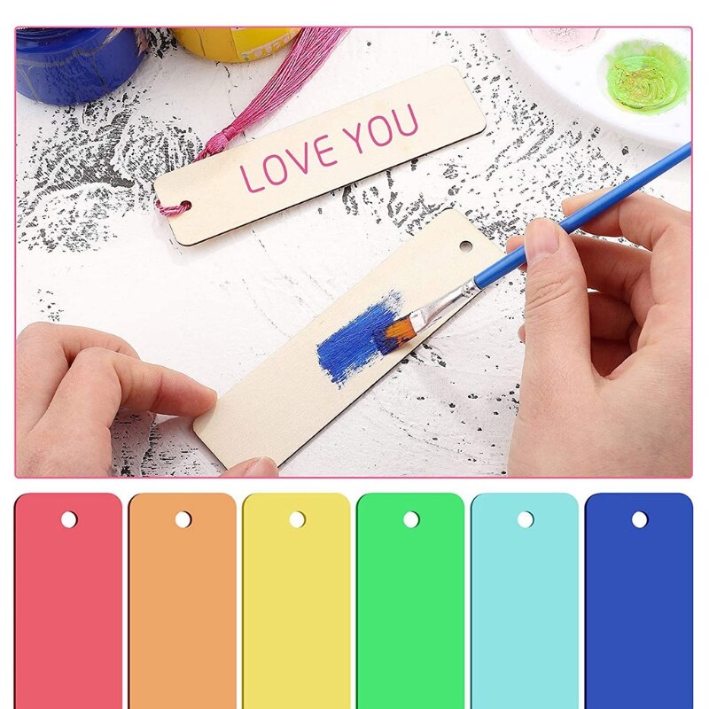 Pack of 36pcs Wooden Craft Bookmark with Tassels DIY Blank Book Page Mark Bookmark Ornaments Christmas Party Supplies