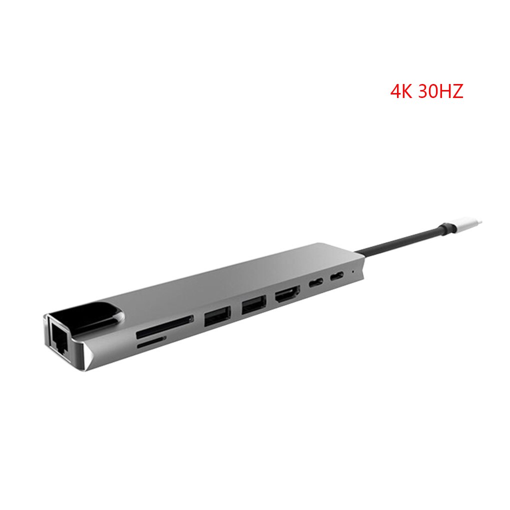 8 in 1 Aluminum Alloy USB-C Hub 4K 30HZ HD USB 3.0 Adapter Portable Laptop PD Charging SD &TF Card Reader RJ45 In Stock: Default Title