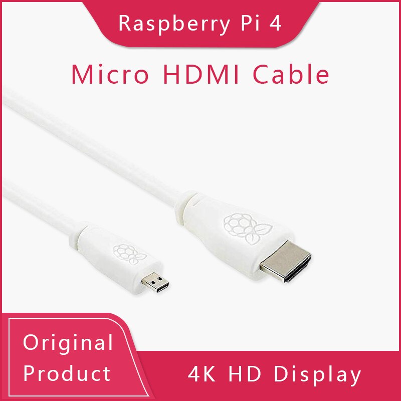 Raspberry Pi 4, câble officiel Micro HDMI vers HDMI Standard (A/M), 1m et 2m