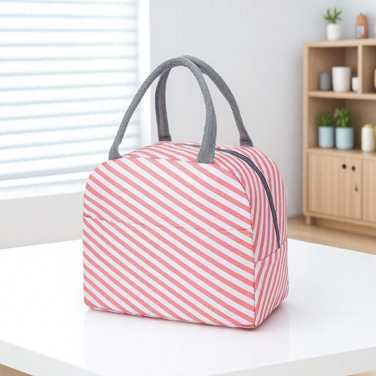 Functional Pattern Cooler Lunch Box Portable Insulated Canvas Lunch Bag Thermal Food Picnic Bag for Women Kids: Pink