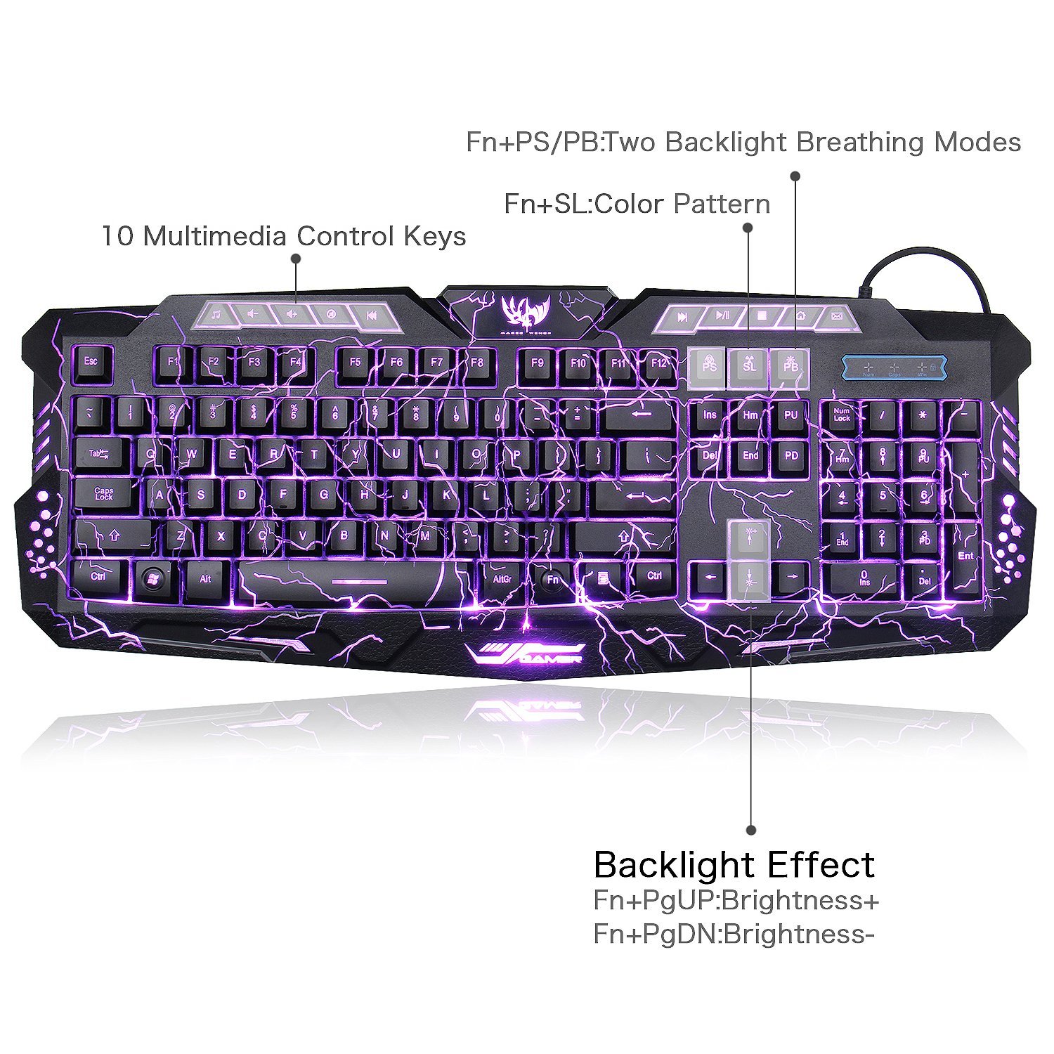 Gaming Backlight Keyboard LED Russian Layout USB Wired Colorful Breathing Waterproof for Desktop laptop