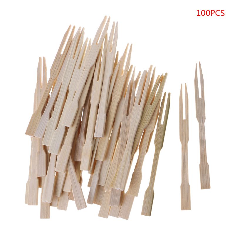 100 Stuks Bamboe Wegwerp Houten Fruit Vork Pick Dessert Vorken Servies Party Decor