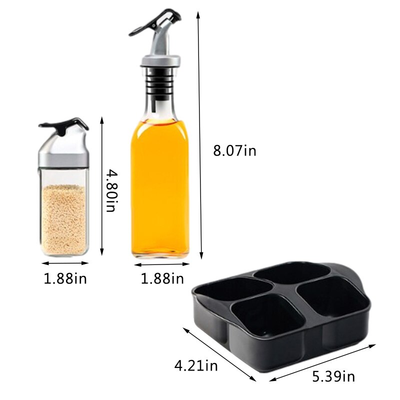 5 unids/set cocina aceite y vinagre, sal y pimienta caja de almacenamiento con bandeja soporte boquilla 2 dispensadores 2 de sal y pimienta.