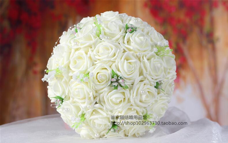 Bouquet de mariage magnifique avec des roses et des perles, blanc, Rose, violet, corail, rouge, bordeaux, pour demoiselle d&#39;honneur: WHITE