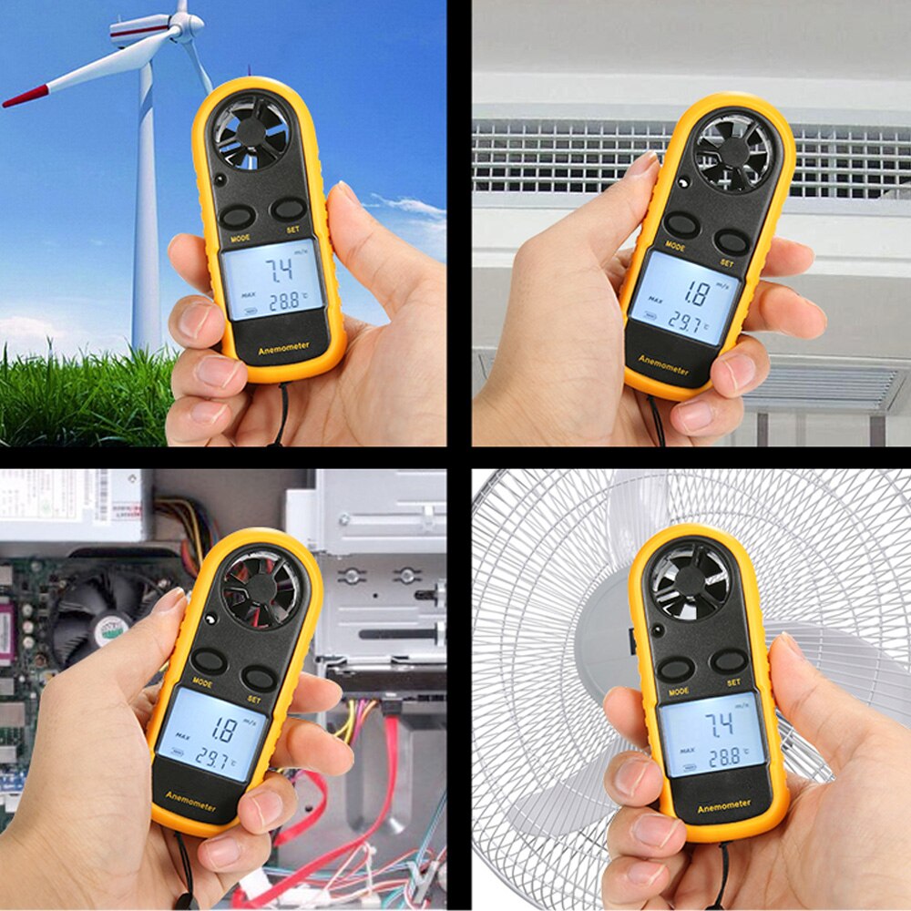 Draagbare Anemometer Anemometro Thermomete Wind Gauge Meter GM816 30 M/s Lcd Digitale Hand-Held Anemometer Meet Tool