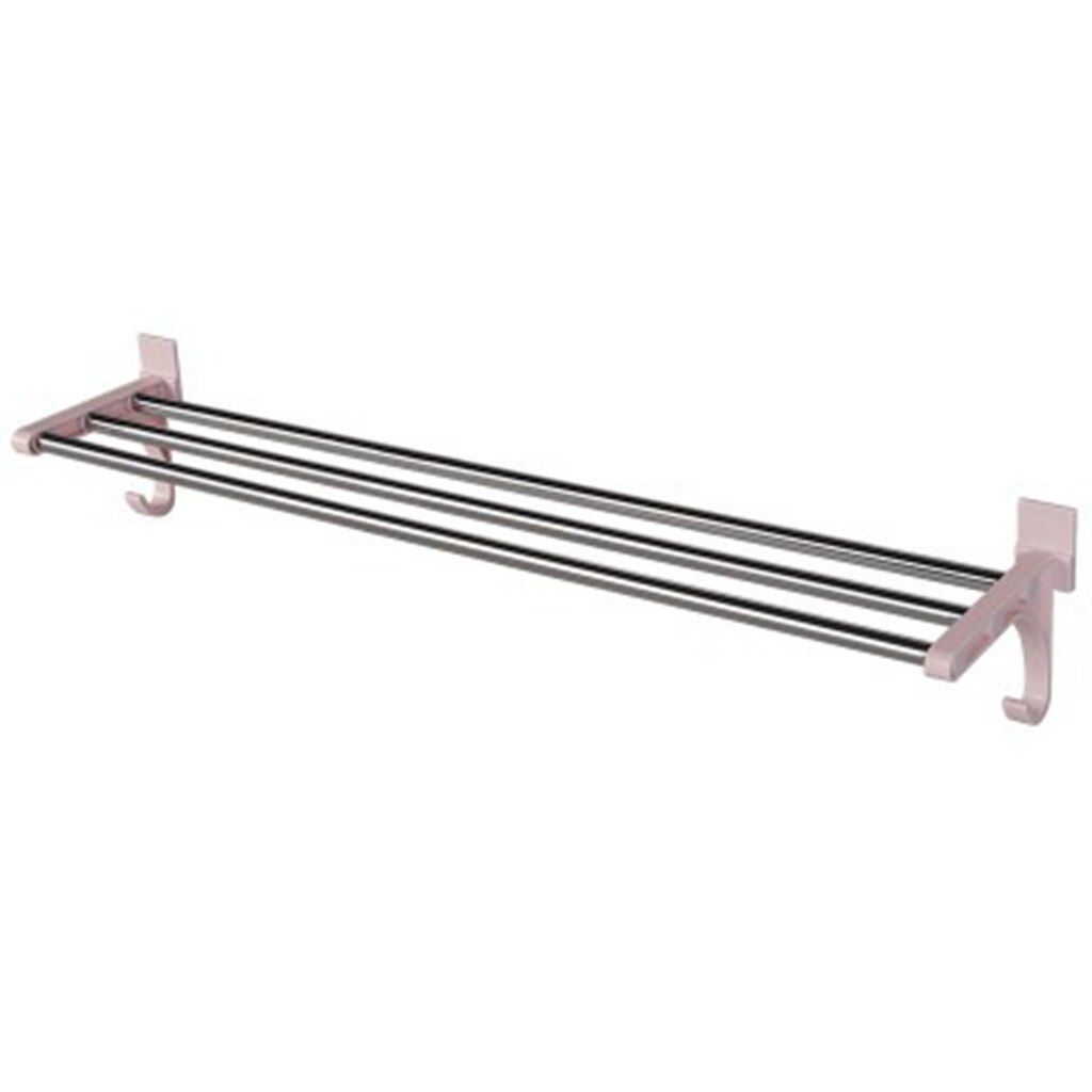 Bathroom Towel Racks Double Towel Rack Wall Mounted Space Aluminum Towel Shelf With Hooks Bath Rails Bars: Pink 