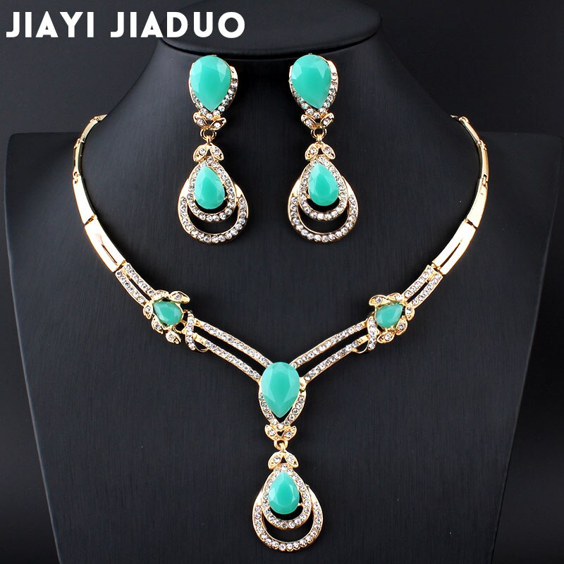 jiayijiaduo African wedding jewelry set Gold-color Charm women summer clothing accessories days blue crystal