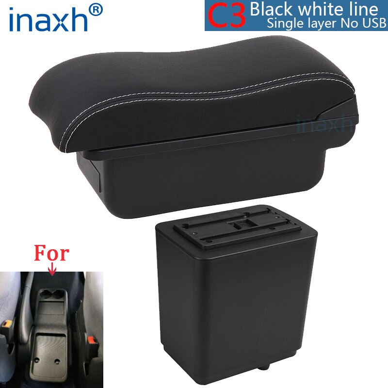 For Citroen Berlingo Armrest Retrofit parts For Peugeot Partner tepee Car Armrest Storage box car accessories Charging USB LED: C3 Black white NOUSB