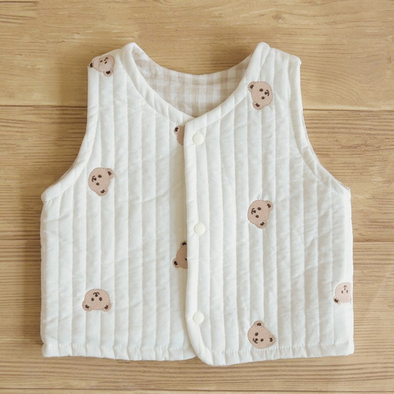 Baby Vesten Winter Herfst Dikke Katoenen Gewatteerde Geborduurde Beer Pasgeboren Vest Baby Jongens Meisjes Jas Jas Kleding 3-24M: bear