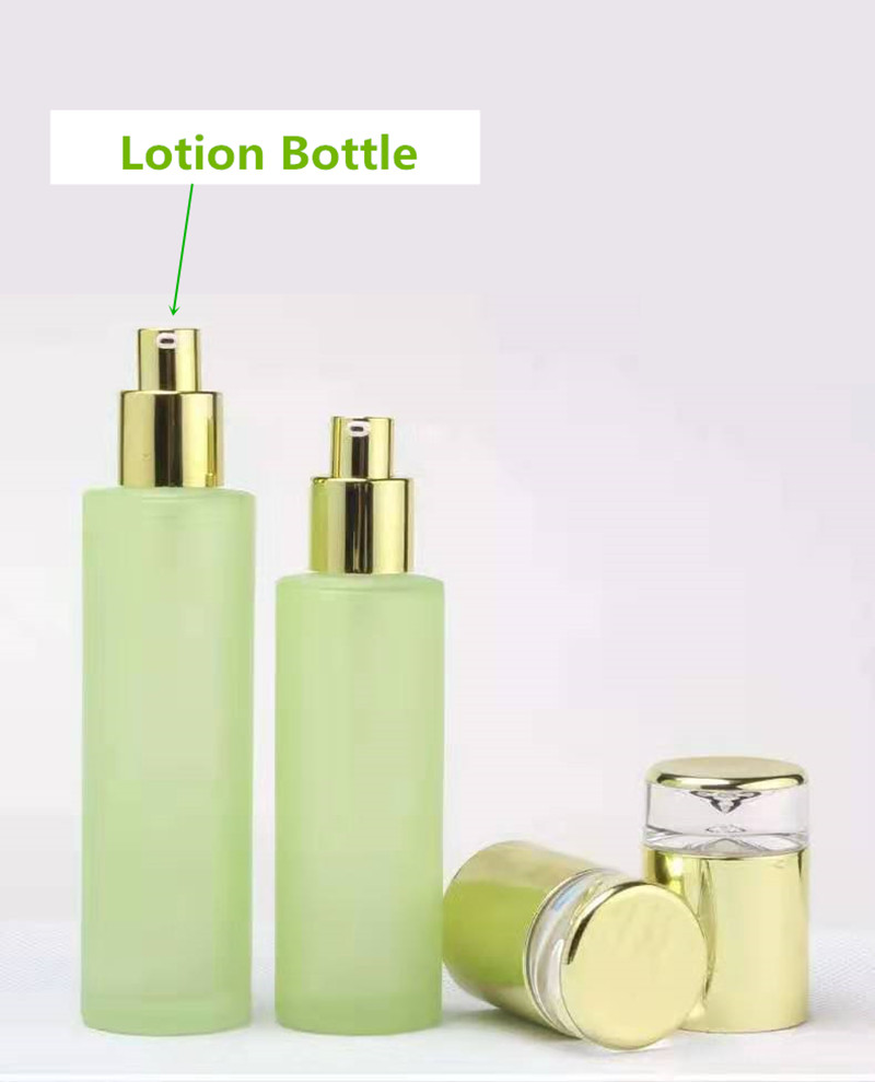 60ml flacons de lotion en verre cosmétique de luxe verts emballage cosmétique avec bouchon en plastique doré vide 30ml flacons pulvérisateurs en verre: 60ml / Bouteille de lotion