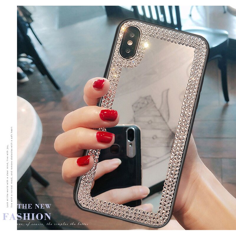 Sunjolly Spiegel Rhinestone Geval Diamond Bling Cover coque voor Samsung S10 Plus Lite S9 S8 Plus S7 Rand Note 10 plus 9 8 Gevallen
