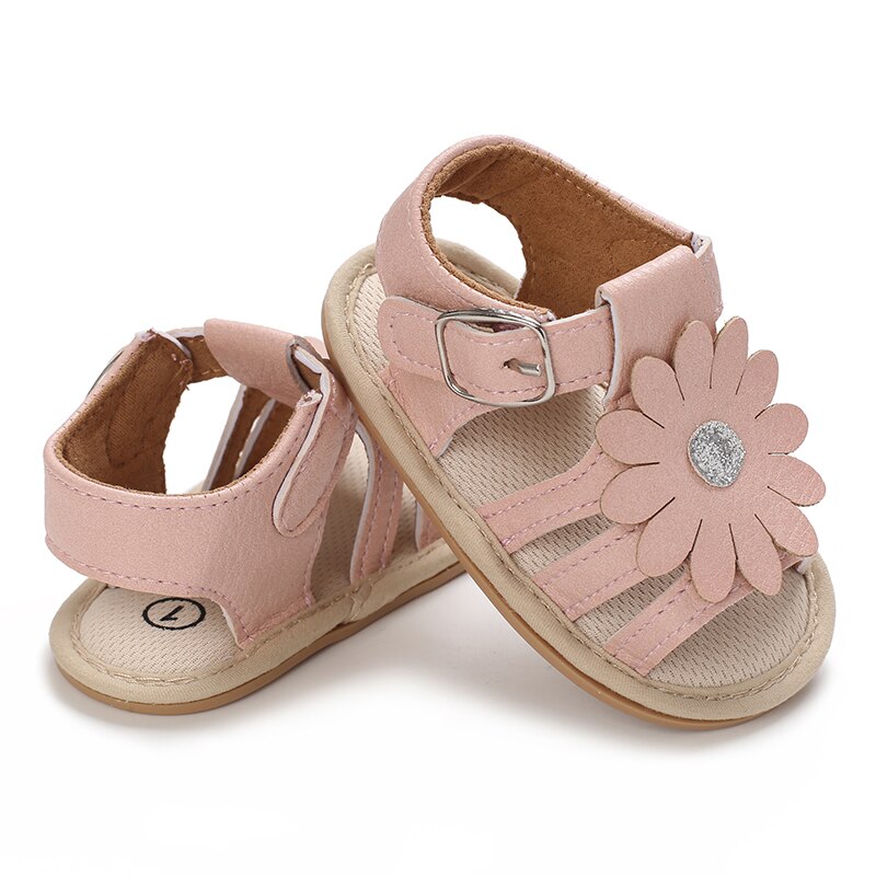 Emmababy 2022 Baby Girl Shoes Floral Cutout Leather Soft Sandals Walking Birthday Infants First Walker: Pink / 13-18 Months