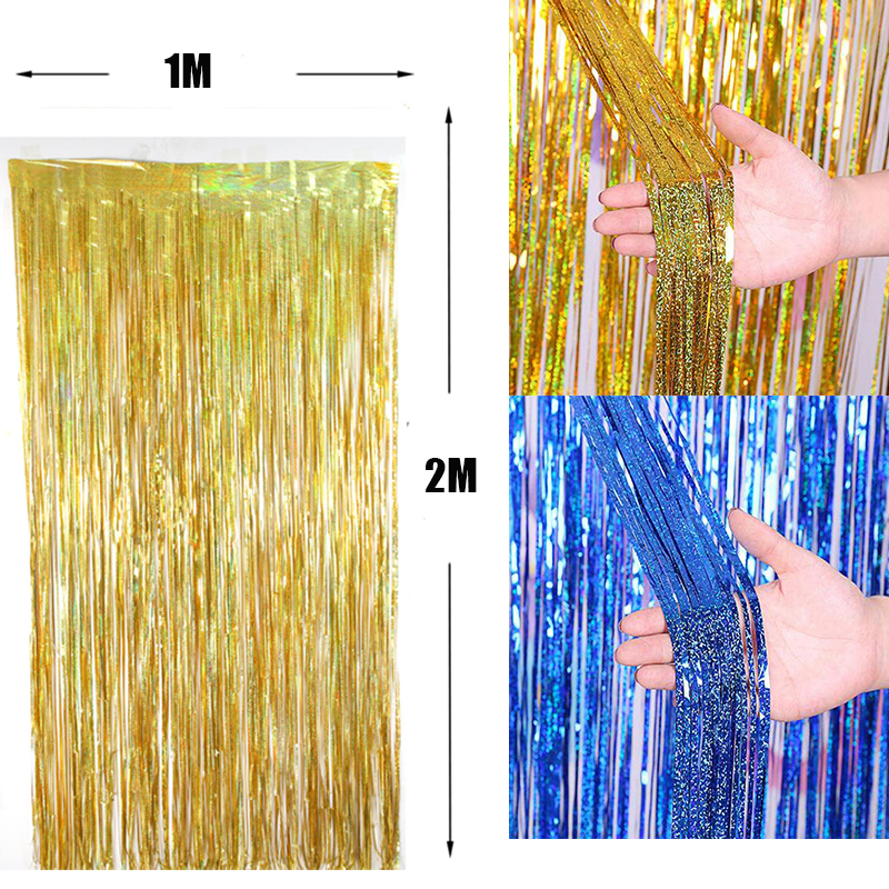 2m prata folha metálica enfeites franja cortina congelado festa decoração suprimentos inverno casamento pano de fundo decoração natal ornamentos