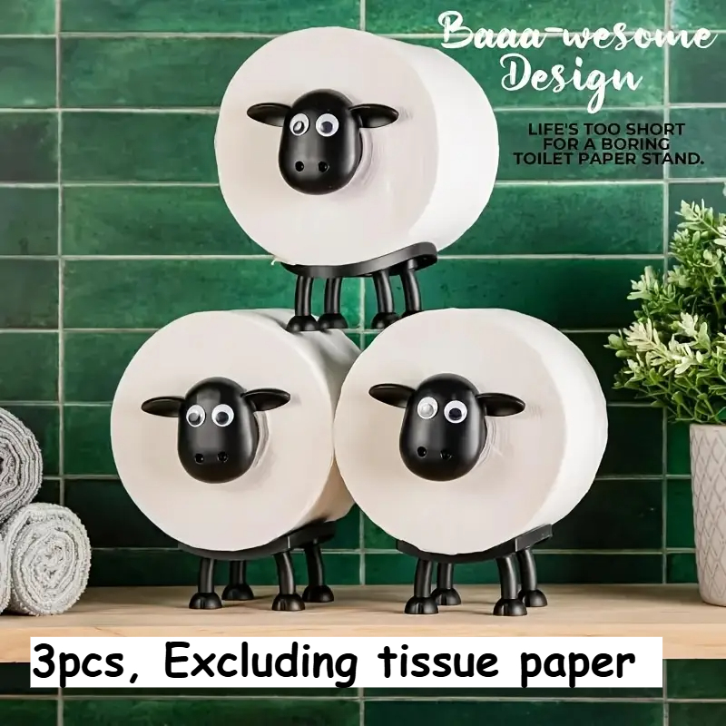 Sheep Toilet Roll Holder - Funny Toilet Paper Holder Free Standing Bathroom Set - 3D Printed Black Sheep Loo Roll Holder: black