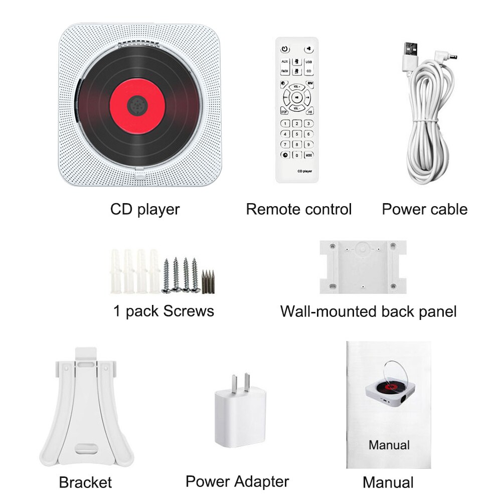 Multimedia Bluetooth CD Player Remote Control USB Wall Mounted HIFI LED Screen