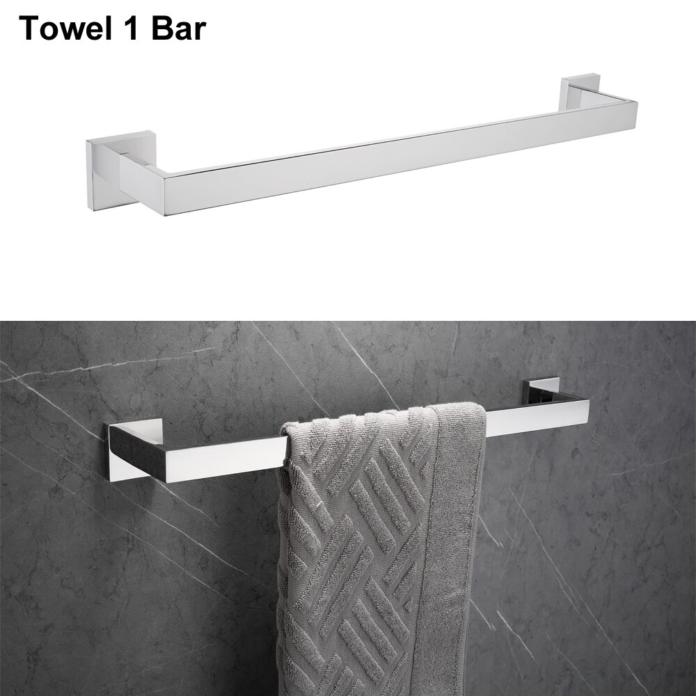 SUS 304 Stainless Steel Bathroom Hardware Set Chrome Polished Toothbrush Holder Paper Holder Towel Bar Hook Bathroom Accessories: Single Towel Bar