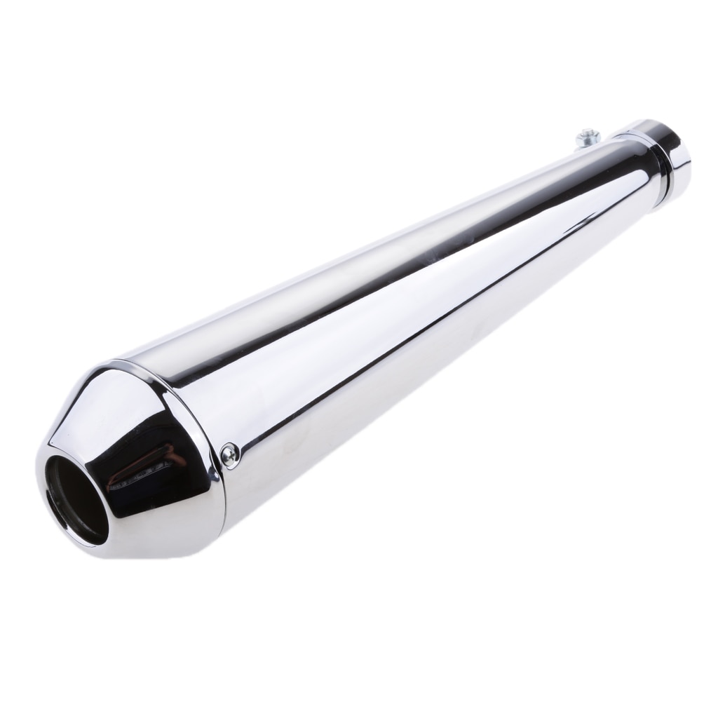 Universal motocicleta shorty tubo de escape silenciador 17 long chrome longo cromo prata