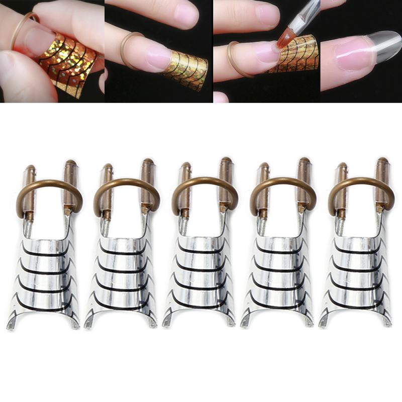 5Pcs/set Reusable UV Gel Acrylic Tip Women Aluminum Nail Art Extension Guide Form Stencil Manicure Finger Rest Tool Random Color
