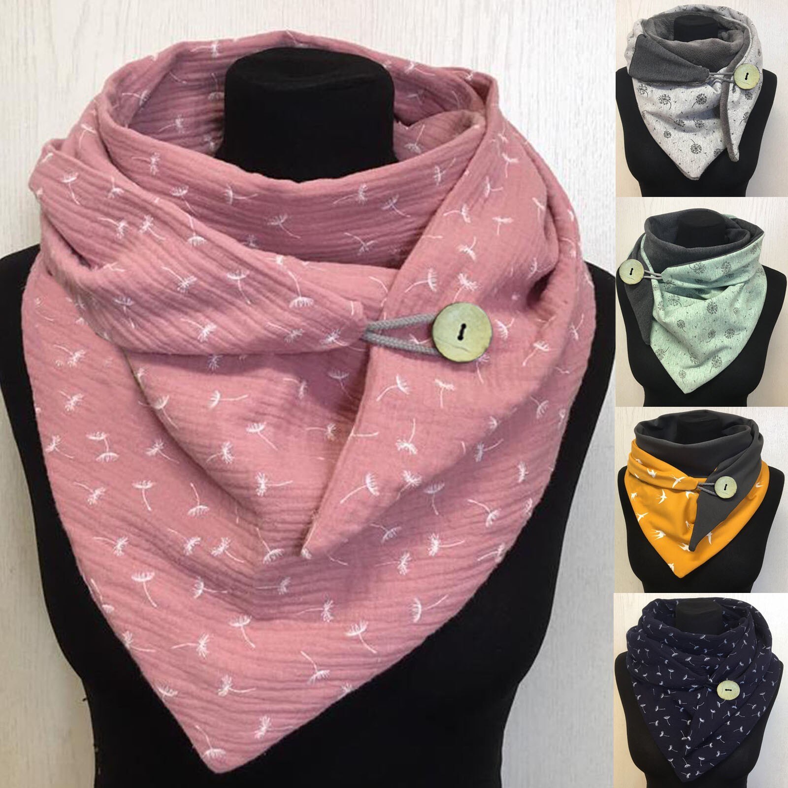 Vrouwen Casual Printing Sjaal Retro Multi-Purpose Sjaal Button Sjaal Lente Winter Warm Sjaal Luxe Neck Bandana