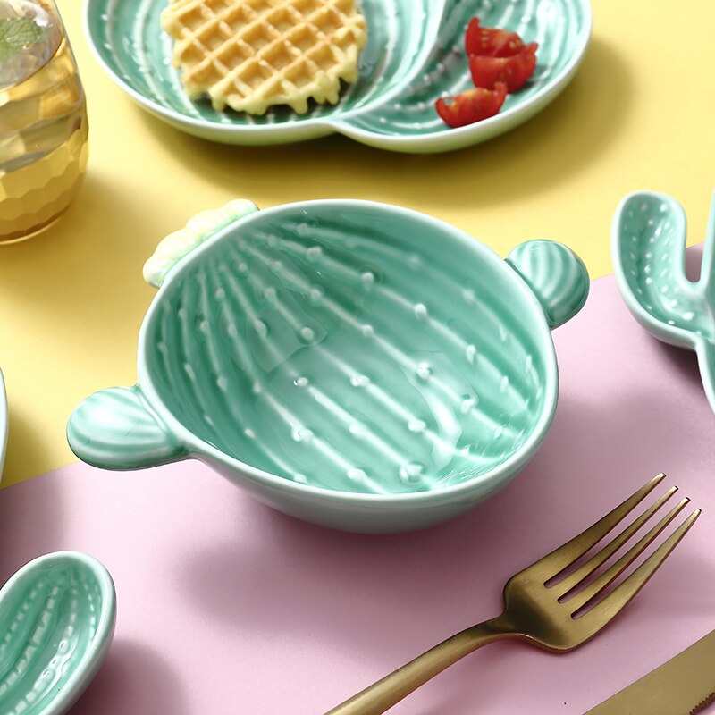 Céramique plante Cactus assiette salade Snack bol fruits Dessert plateau décoratif bijoux bibelot plat collier nordique plateau de rangement