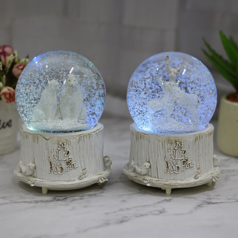 Musical Box Automatic Snowflake with Lights Romantic Snow Globes Retro Box Deer Bear Snow Ball for Girlfriend Home Decor