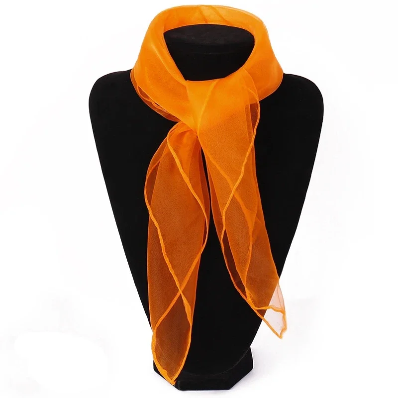 Soft Mesh Head Neck Solid Color Transparent Silk Scarf Women Luxury Spring Summer Stage Performance Square Towel Scarf for Women: Brown