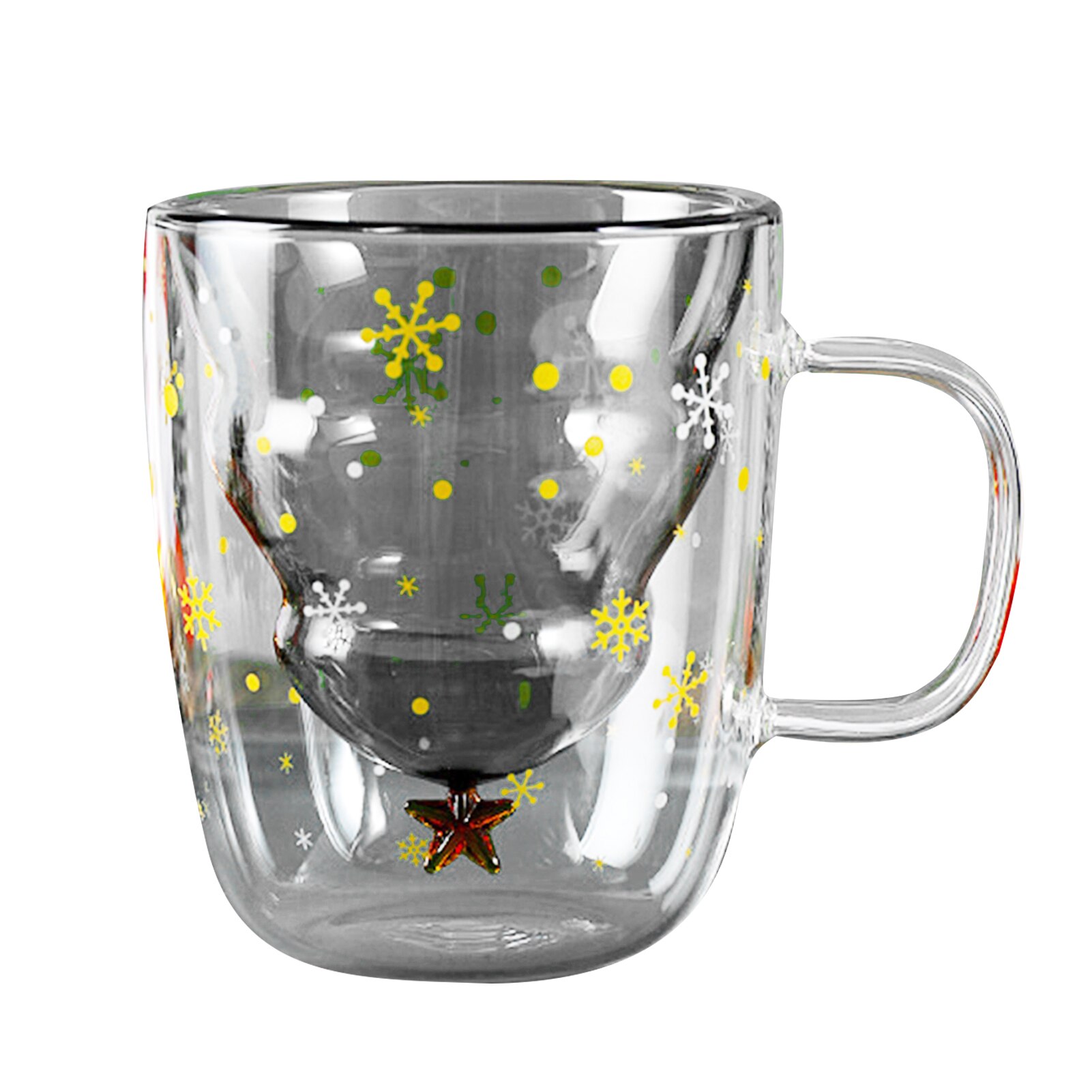 Forma da árvore de natal parede dupla isolamento térmico floco de neve café copo de leite caneca presente com tampa