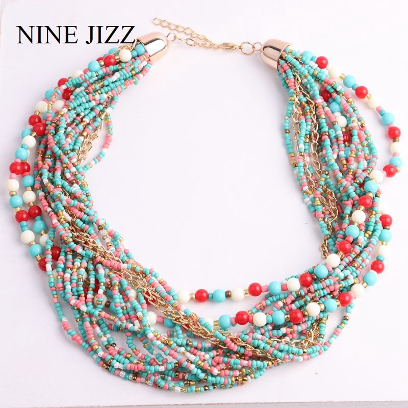 Vintage boheme store sætning perler kæde kvast halskæder til kvinder maxi enkel stil tribal smykker håndlavede colliers