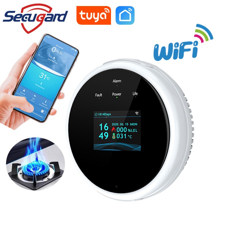 WiFi Gas Detector Tuya Smart Home Leakage Sensor LED Display Natural Gas Leak Detectors Alarm