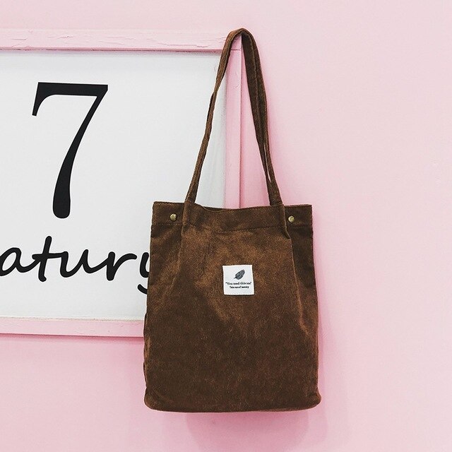 YASTIC-sacs à main en velours côtelé femmes, fourre-tout de couleur unie, sac à épaule,: Dark Brown