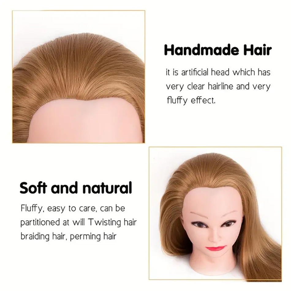 Long Synthetic Fiber Hair Mannequin Head With Free Clamp Stand Hairdresser Training Manikin Cosmetology Doll Head For DIY Braid