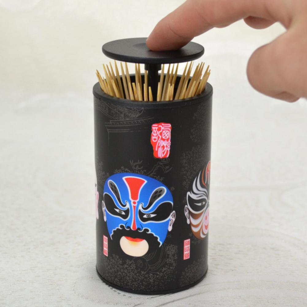 Toothpick Holder Chinese Style Automatic ABS Chinese Opera Face Pattern Toothpick Dispenser for Toothpick Toothpick Holder