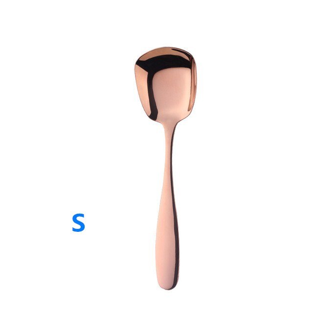 Cuillère à soupe carrée en titane | Boule carrée créative palais en acier inoxydable, cuillère chinoise de table, cuillère plate, mini cuillère à thé, petite cuillère à soupe en or: Rose gold-S
