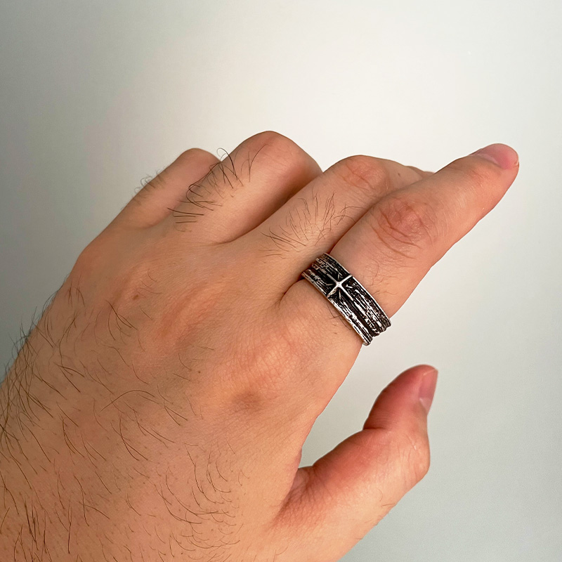 Retro Sterrennacht Art Ring voor mannen Zilver Kleur Punk Gothic Verstelbare Open Ring Rock Handgemaakte Unisex Sieraden Accessoires Cadeau
