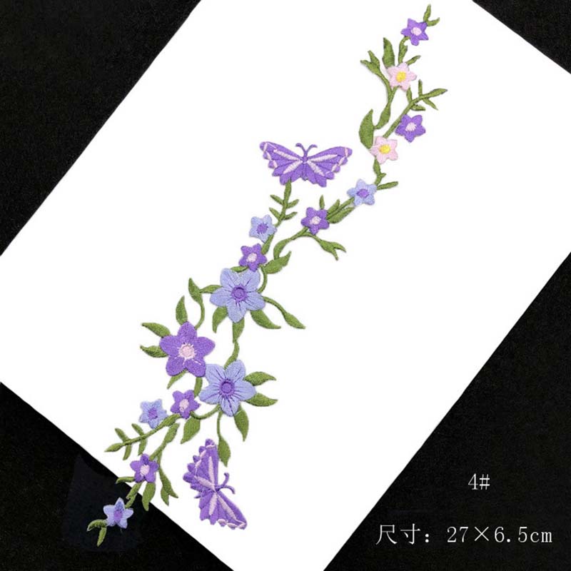 Delikat blomsterranke med sommerfugl klesklistremerke termokollant lapp, blomsterbrodert applikasjon strykelapper til klær: Antikk synke