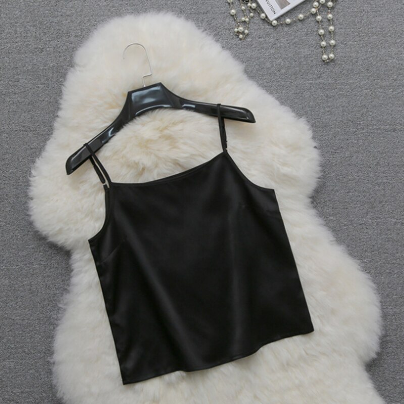 Spaghetti soie 100% debardeur femmes crop top satin pour haut femme été débardeurs ete sexy tops caraco débardeur camisole blanc noir court sans manche croptop tank vetement vêtement camisoles corsés petite bretelles d