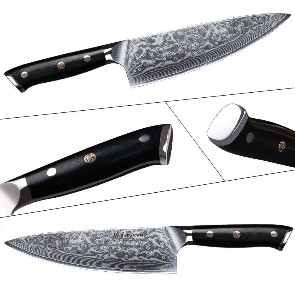 TURWHO 8'' Chef Knife Gyuto Japanese Damascus Stainless Steel Kitchen Knife Very Sharp Cooking knives G10 Handle