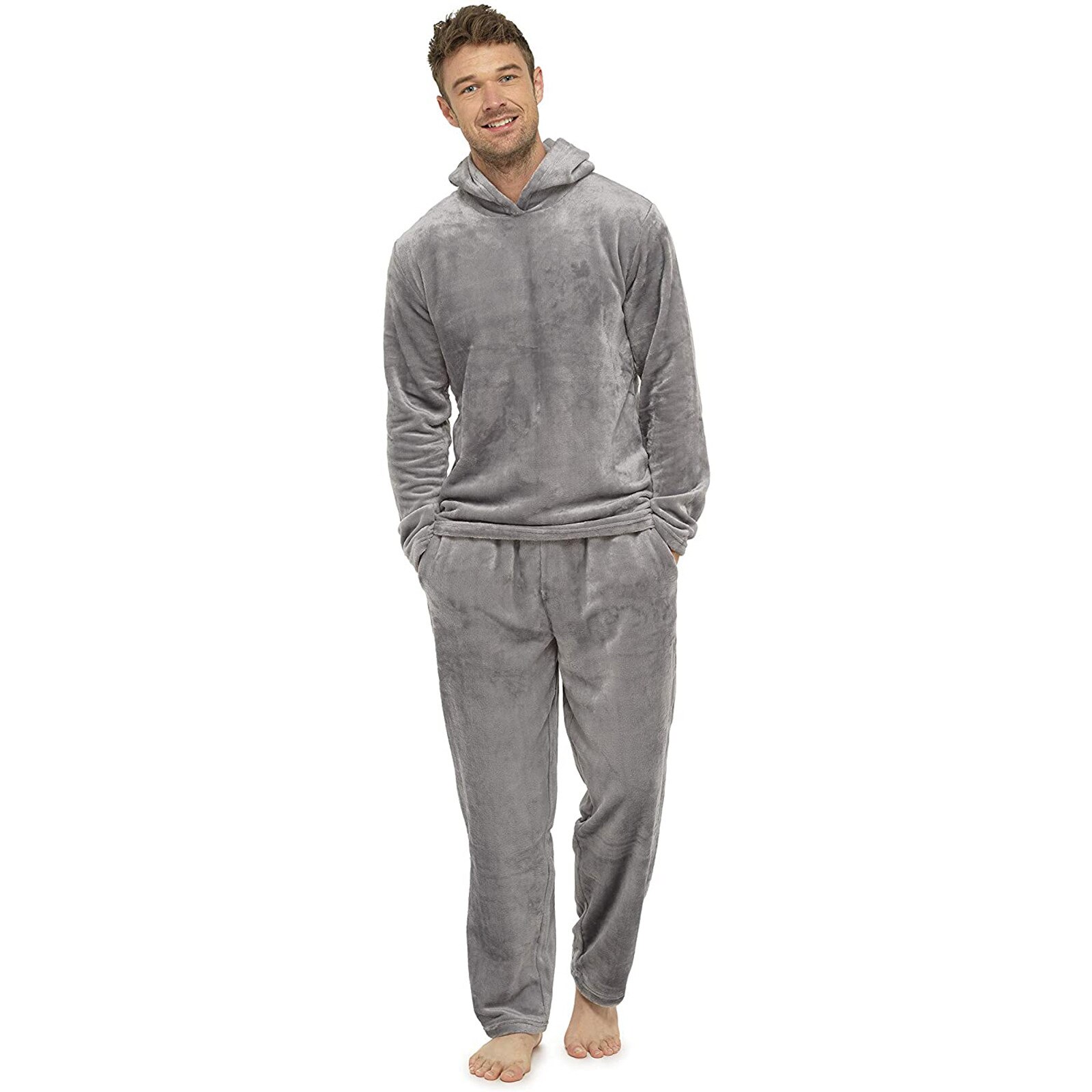 Mannen Warm Solid Korte Hooded Comfort Suede Nachtkleding Soild Kleur Lange Mouwen Thuis Harajuku Casual Daliy Pyjama Pak Mode