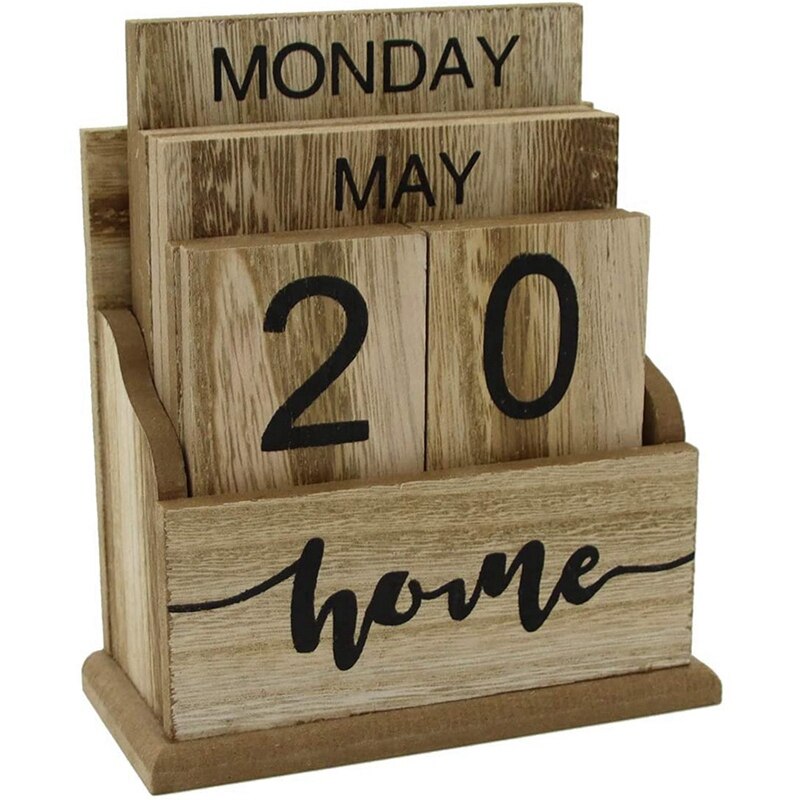 Houten Flip Bureau Blokken Kalender, Perpetual Plank/Tafel Kalender Display, Voor Thuis/Kantoor Decoratie, 11.5X6.5X14.5CM: Log Color